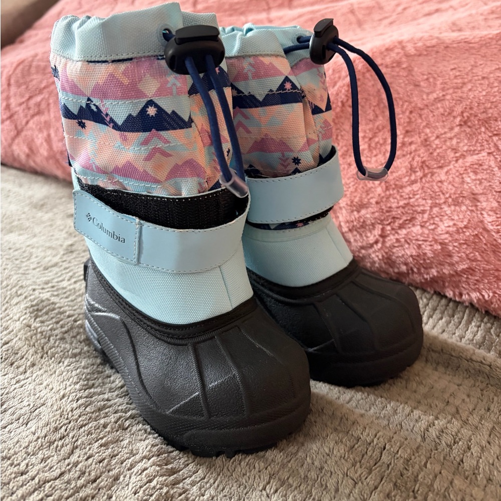 Columbia Kids' Patterned Winter Boots - Light Blue and Black size 7 Toddler.